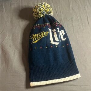 Men’s miller lite Navy Blue Pom-Pom Beanie new unworn no tags